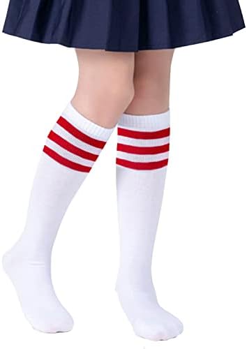 PUPIU/Детски Футболни Чорапи, Спортна Форма За Деца, Чорапи до Коляното За Малки Момичета, Чорапи на Райета За Момчета,