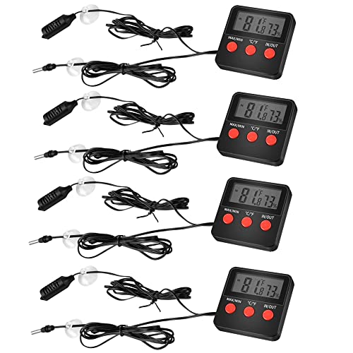 Дигитален Термометър Simple Deluxe и сензор за влага с Выносными сонди за Терариум за Отглеждане на Влечуги, 4 опаковки, Черен