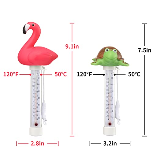2 Опаковки Плаващ Термометър за басейна, дизайн с участието на фламинго и костенурка, Голям размер, лесно снимающий