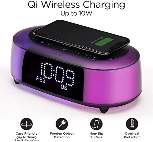Безжична кабел за зареждане alarm clock iHome с Bluetooth-високоговорител и осветление променя цвета си, Цифров