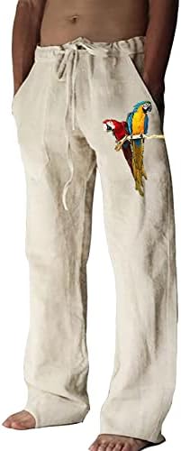 Мъжки ежедневни панталони от памук и лен Miaikvs с Еластичен колан - Принт, Дишащи панталони свободно намаляване на