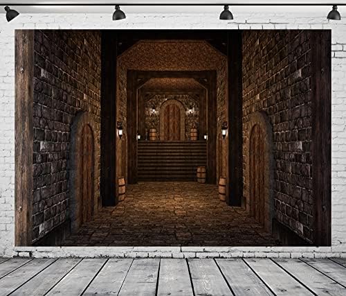 BELECO 20x10ft Текстилен Фон за Средновековен замък, Коридор Древен Хотел с Тухлени Стени, Фенери, Дървени Бъчви,