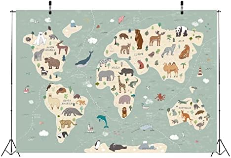 BELECO Детска Карта на света на Фона Плат 20x10 фута Мультяшные Животни Карта Фон за декорация на детската Душа Приключение