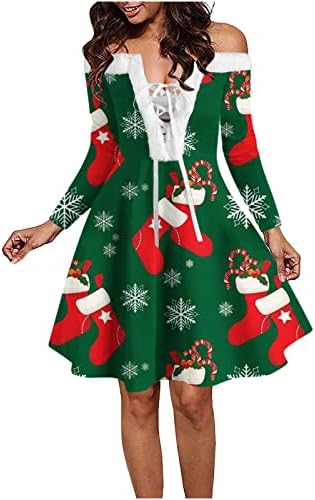 Дамски Коледни Коктейлни Рокли TIFZHADIAO, Пушистое Рокля с V-образно деколте и открити Рамене на спагети презрамки, Коледна