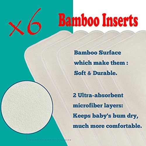 Anmababy 6 многократно филтър пелени с джобове + 6 бамбукови плочки и 1 пакет за сушене / овлажняване.