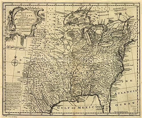 Карта 1752 | Нова и точна карта на Луизиана, с част от Флорида и Канада, както и околните