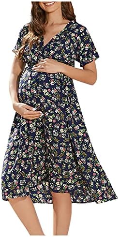 Жена Ежедневното Секси Рокля с V-образно деколте и Принтом Големи Размери за Бременни Жени