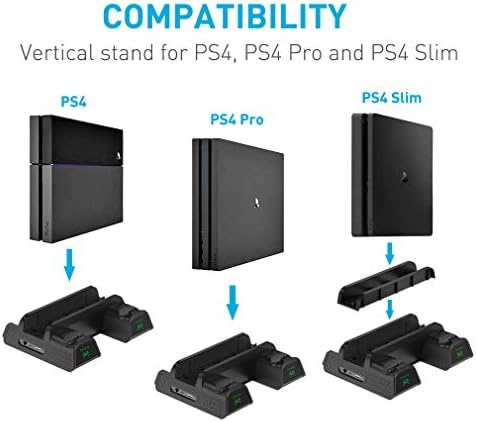 Вертикална поставка KINGTOP, съвместима с обичайните PS4/ PS4 Pro / PS4 Тънък, с докинг станция за зареждане, охлаждащ