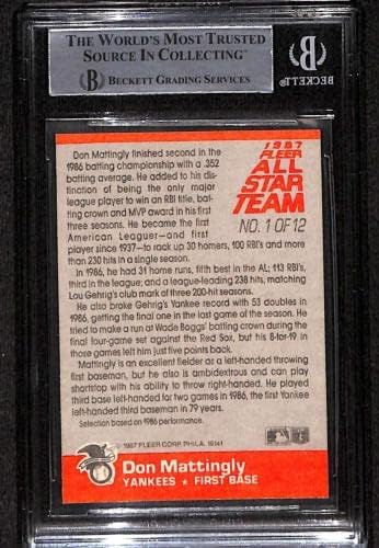 1 Дон Маттингли - 1987 Бейзболни картички Fleer All Stars (Звезда) С градацией БГД Auto - Бейзболни Картички с автограф