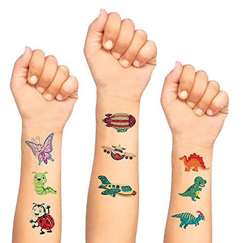 Флаш временни татуировки водоустойчив татуировки за деца за момчета, за момичета блясък динозавър животно Русалка риба робот