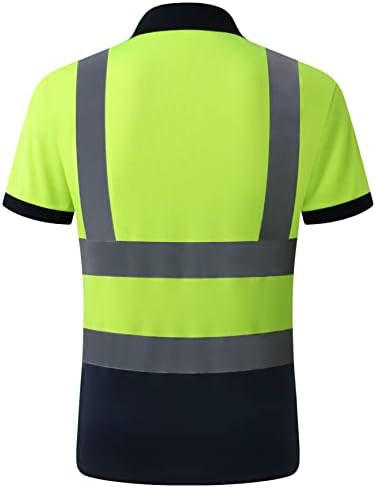 Защитно риза с къси ръкави JKSafety Hi-Vis, работна риза повишена видимост с отразяващи ленти, неон жълто-синя,