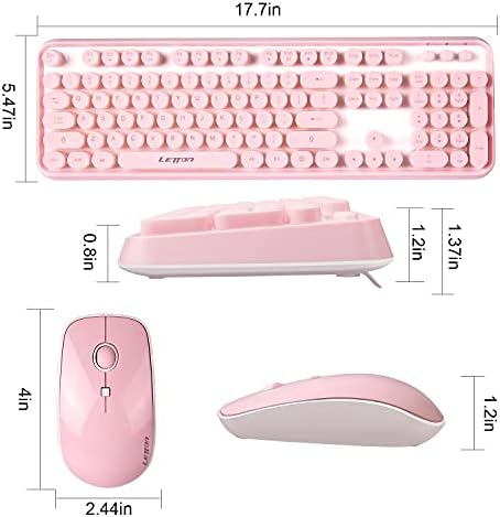 Комбинирана Розова Безжична Клавиатура и мишка, Комбинирана Клавиатура и мишка в стил ретро с честота 2.4 Ghz Безжична