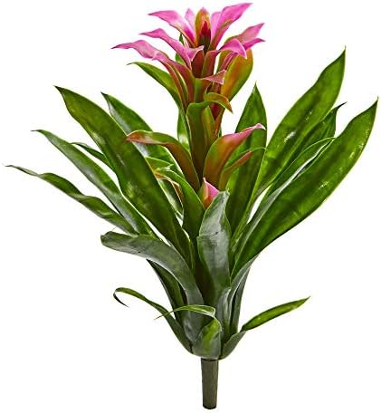 Почти естествен 15-инчов. Изкуствени цветя bromeliads (комплект от 4), като Коприна, Лилаво