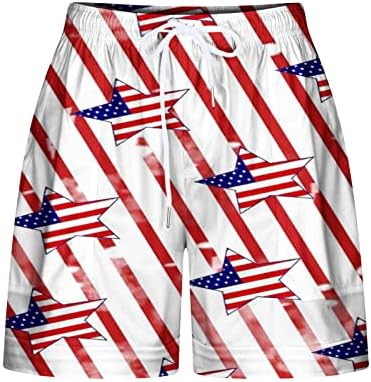 QIGUANDZ/ Дамски къси Панталони с Еластичен Колан и Завязками под формата на Американски Флаг, Ежедневни Летни