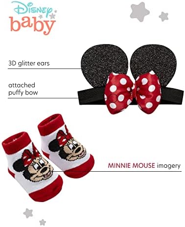 Подаръчен комплект с Мини Маус, за момиченца Дисни – Превръзка на главата и чорапи от 2 теми (Новородено: 0-12 м)