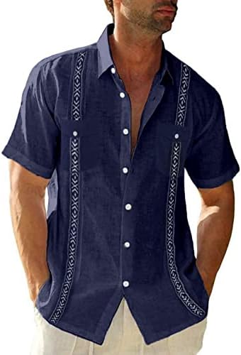 Мъжки Кубински Ризи Guayabera, Памучен Бельо Риза с къс ръкав, Ежедневни Плажна Риза В стил Хипи, С джоб на копчета