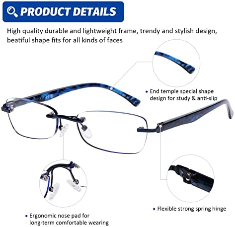 DOOViC 3 Опаковки Очила за четене Без рамки За жени, Леки Елегантни Очила За четене с блокиране на Синя Светлина, Оцветени