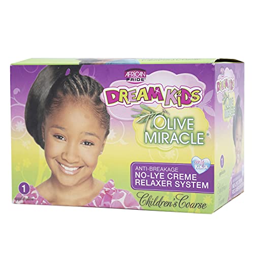 African Pride Dream Kids Olive Miracle Relaxer Груб - Съдържа Маслиново масло, Укрепва и защитава Косата, 1 Комплект