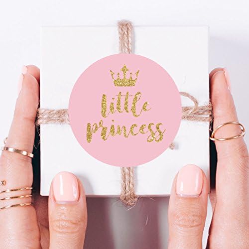 Магически Розови Етикети с Корона Малка принцеса, Етикети със златни пайети за Душата на дете или за парти по случай рожден Ден, кръгли, 2 инча, 40 броя в опаковка