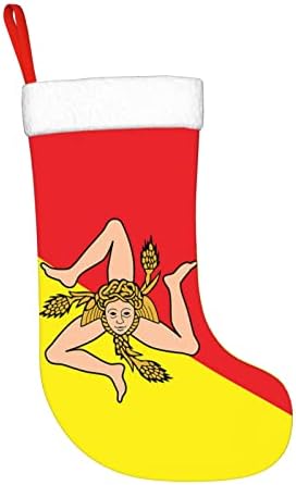 QG ZZX Коледни Чорапи с Флага на Сицилия, Коледни Чорапи, Окачен Чорап за Камина, 18 Инча, Празнична Украса