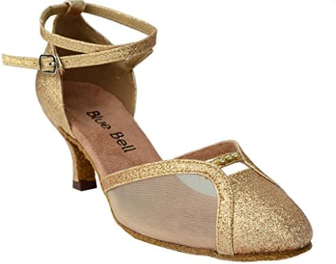 Обувки със Звънци Ръчно изработени Дамски Обувки За Балните Латино танци -Kim На ток 2.5 инча - Златен блясък