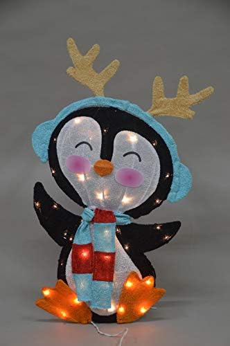 ProductWorks 32-Инчов Предварително Подсвеченное Коледна Украса за двора Candy Cane Lane с Пингвин, 35 Светлини