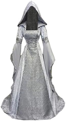 Средновековна рокля ZEFOTIM, дамско модно рокля с качулка и дълъг ръкав дължина до пода рокля за cosplay, рокля