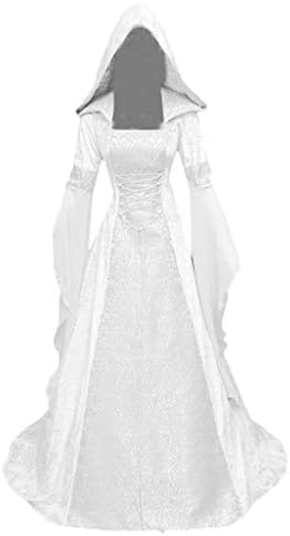 Средновековна рокля ZEFOTIM, дамско модно рокля с качулка и дълъг ръкав дължина до пода рокля за cosplay, рокля от епохата