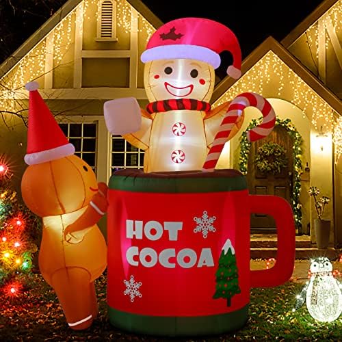 6 ФУТА Коледни Надуваеми Играчки Външни Декорации Вградени светодиоди Взривяване на Празнични Украси Отвън Коледен