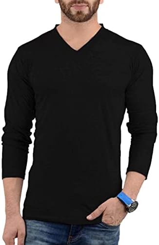 Однотонная Мъжка Риза с дълъг ръкав - Сиво и Черно, Меки и Удобни Модни Тениски с V-образно деколте и Дълъг ръкав