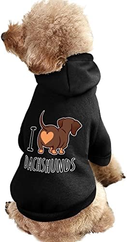 I Love Dachshund Куче Hoody с Качулка Hoody с Шапка Графична Облекло за Кучета и Котки Сладък Зимен Костюм за Домашни Любимци