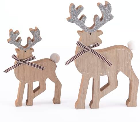 Малки Коледни Стикери, 3 опаковки и Селски Дървена Фигурка на Елен, Комплект от 2 части за Декор на Коледната трапеза