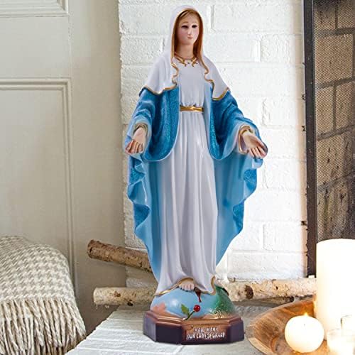 HOLLOII Статуя на Пресвета Дева Мария На 19 Инча, с Блеснали Сини Рокля Богородица Благодат Религиозна Смола Домашна
