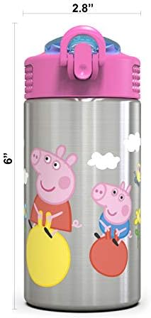 Детска бутилка за вода от неръждаема Стомана Zak Designs Peppa Pig 15,5 грама с откидывающимся соломенным нос - Здрав