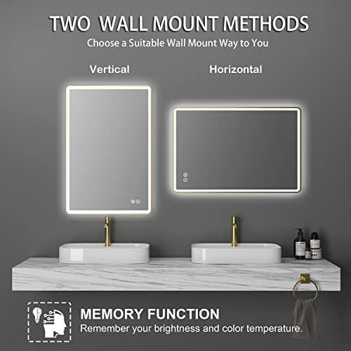 Стенно огледало Twalsu 24x32 инча за баня, Led Огледало за баня със златен металик, алуминиева рамка, Регулируема