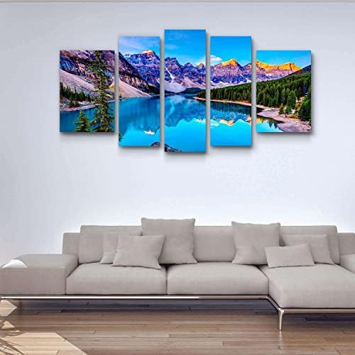 Startonight Платно Стенно изкуство Планинско езеро - Природа, В рамката на Стенно изкуство 36 на 71 инча Комплект от 5