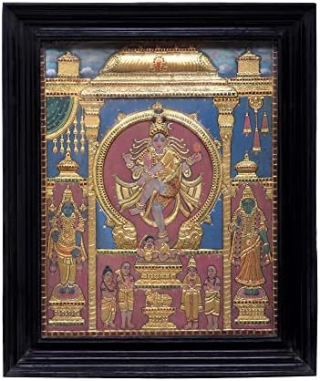Екзотична Индия по-Голямата Картина Урдхва Тандав (Танцуващата Шива) Танджоре | Традиционните Цветове С 24-Каратово злато