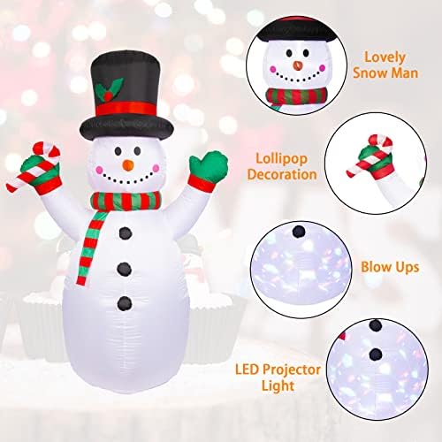 7-Крак Коледен Надуваем Снежен човек, Улични Декорации за Двор Вграден Проектор led подсветка, Надуваеми Коледни Декорации