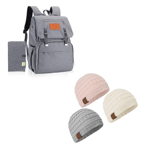Раница-чанта за памперси KeaBabies и 3 опаковки на детски шапки за еднократна употреба - Водоустойчив Многофункционален