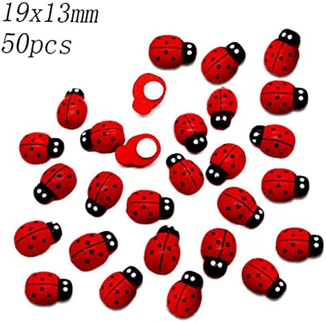 50шт Дървени Орнаменти във формата на калинка Занаят Карта Дървени Топперы Самозалепващи Ladybugs Етикети с Плоска
