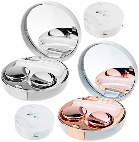Комплект от 2 опаковки за контактни лещи BLLREMIPSUR, Пътен Калъф за контактни лещи от Розово злато и Сребро,