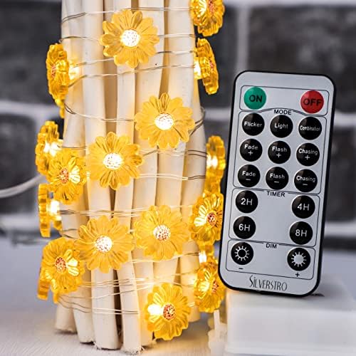 Silverstro Sunflower LED Светлини дистанционно управление: 10 фута 30 светодиоди Sun Flower Fairy Светлини, Тема Helianthus