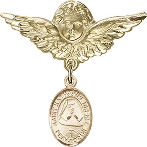 Иконата на детето Jewels Мания за талисман на Свети Катрин Дрексель и икона на Ангел с крила | Икона детето си от 14-каратово