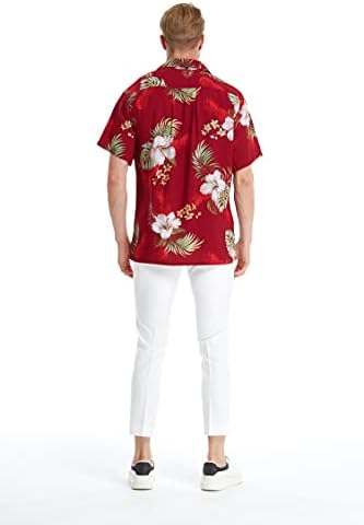 Подходяща двойка Хавайска риза Luau или Гащеризон с V-образно деколте и джобове цвят Pineapple Garden Бордо