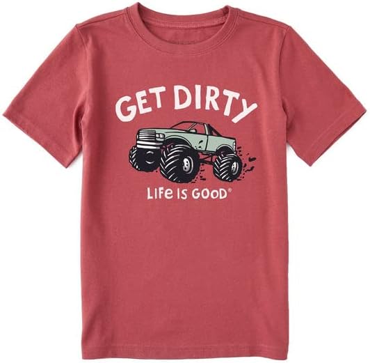 Животът Е Красив. Тениска Kids Get Dirty Truck SS Crusher Tee, Выцветшего Червен Цвят, Много Малка
