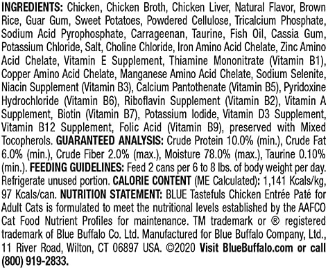 Мокра храна за котки Blue Buffalo Tastefuls с Натурален гъши, Пилешко меса, 3 грама в банки (опаковка от 24 броя)