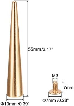 uxcell 10x55 мм Винт Нитове Отзад, 15 Комплекти Твърди Кожени Игли-Шипове за Diy Златни тонове