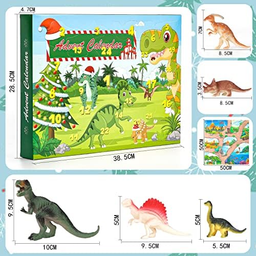 Адвент-Календар 2022 Коледни подаръци - 24 Дни на броене до Коледа Адвент-Календар за деца с Играчки фигурки на Динозаври,