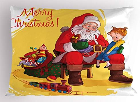 Имитация на Коледното възглавници Ambesonne, Миличка, Седнала в Скута на дядо коледа, с Подарък Кукла и дизайн На