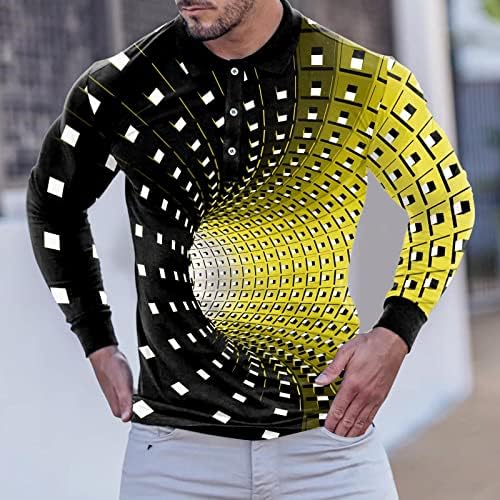 Спортна Риза Мъжки Модни И Ежедневни Спортни Абстрактна Дигитален Печат Копчета С Ревери С Дълъг Ръкав Тънка Поло Мъжки